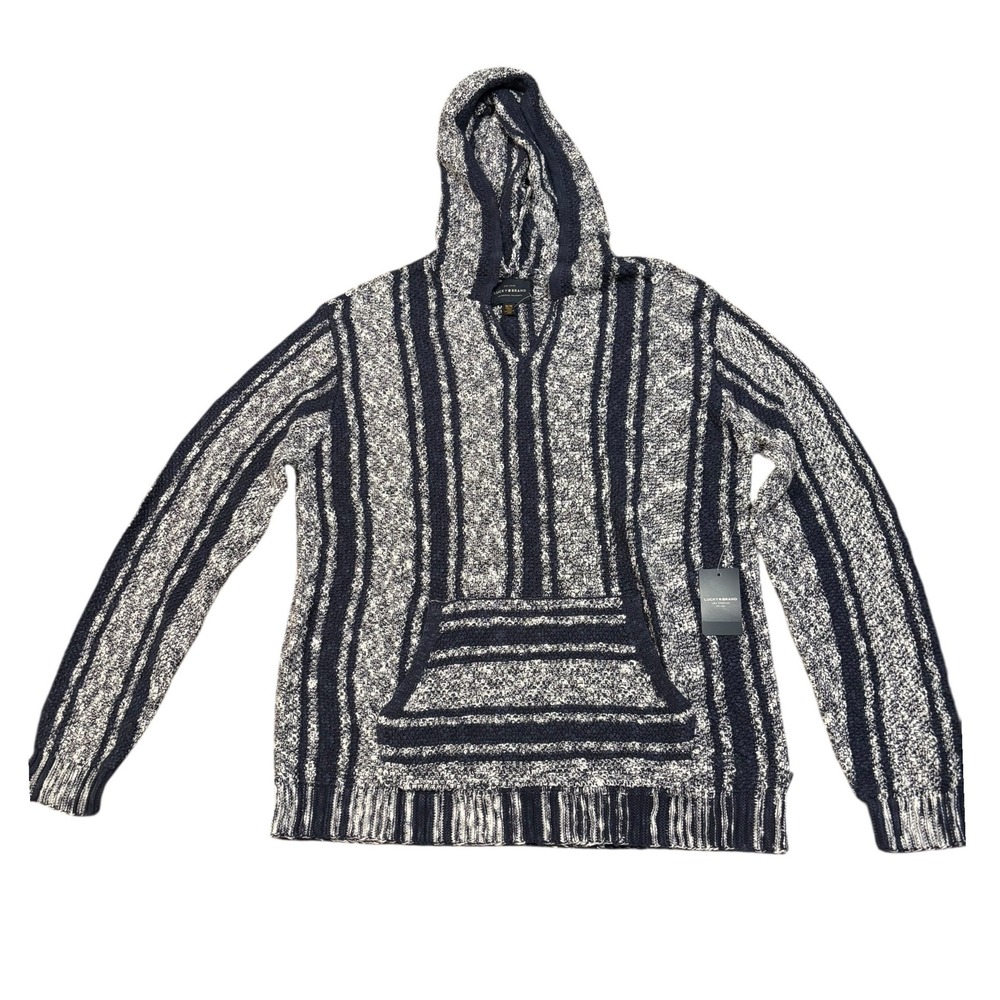 Lucky Brand Striped Knit Hoodie‎ Pullover Sweater Medium Men's Blue White NWT
